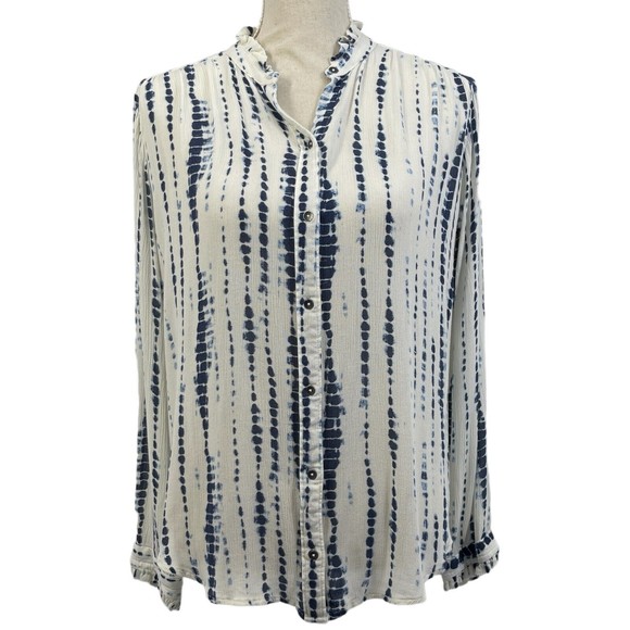 Abercrombie Fitch Shibori Blue Tie Dye Long Sleeve Button Up Shirt Junior Medium - Picture 1 of 15